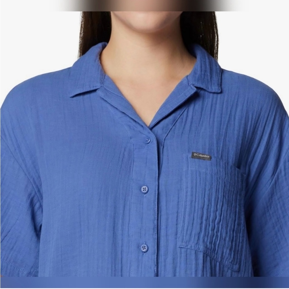 Columbia Womens Holly Hideaway Breezy Blue  Top Shirt Cotton  1X NWT